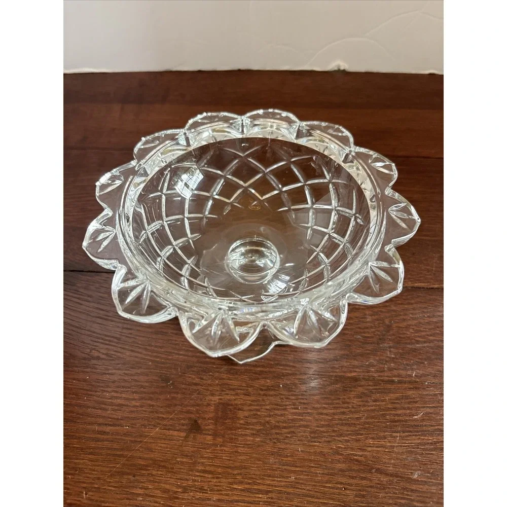 Vintage‎ Teleflora Cut Crystal Flower Compote Candy Dish Nut Bowl with Pedestal